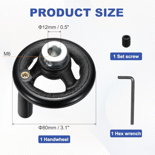 uxcell Handwheel with Revolving Handle, 0.5" Hole x 3.1" OD, Black - size: 0.5" Hole x 3.1" OD