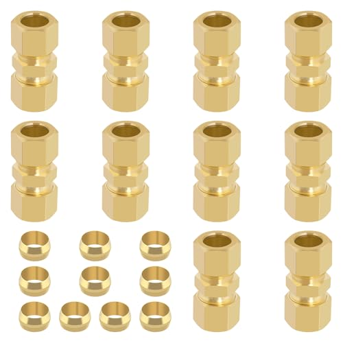 1/2 Inch Compression Fitting,10 Pcs Brass Compression Tube Pipe Fittings, 1/2" OD X 1/2" OD Compression Union Connectors & 10 Pcs Sleeves Ferrules (Pack of 20) - size: 10Pcs-1/2" Union