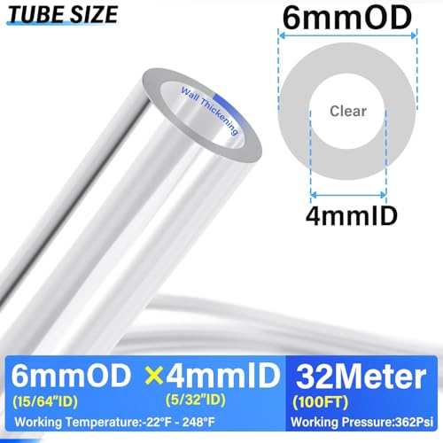 TAILONZ Clear 6mm OD 4mm ID PU Air Hose Pipe Tube Kit 32 Meter 100ft - color: Clear, size: 6mm OD/100ft/32m
