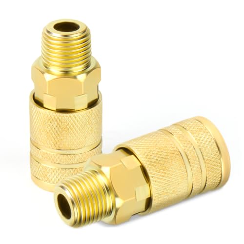 GASHER 12PCS 3/8"MNPT Brass Industrial Coupler,1/4 Flow Quick Connect Air Coupler - size: 3/8" NPT Male Threads