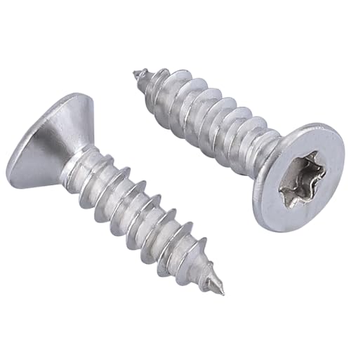 #6 x 1/4" Flat Head Torx Drive Self Tapping Screws for Wood and Sheet Metal, 304 Stainless Steel 18-8, Corrosion Resistant Countersunk Star Drive Head Screws, Pack of 100 - size: #6 x 1/4"