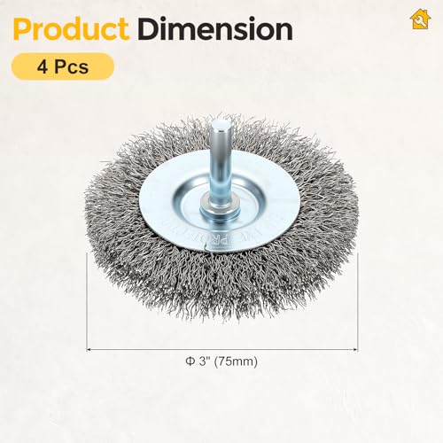 4pcs 3in Wire Wheels for Drill with 1/4in Shank, Stainless Steel