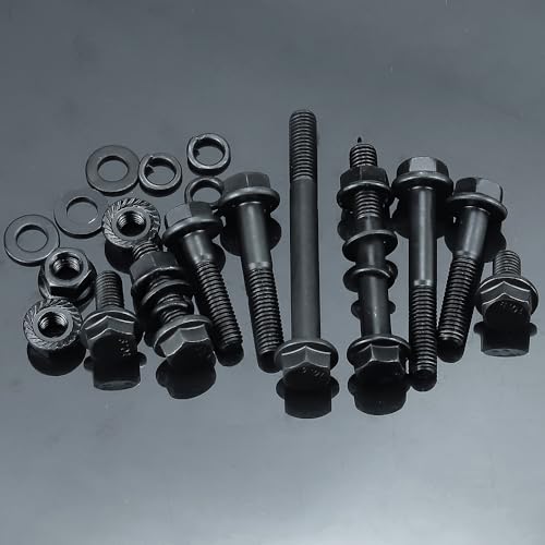 12-Sets M8-1.25 x 30mm Grade 10.9 Flange Hex Bolts + Flange Nut + Flat Washer + Lock Washer Combo Pack, Black Oxide, for Automotive & Machinery - size: M8-1.25 x 30mm
