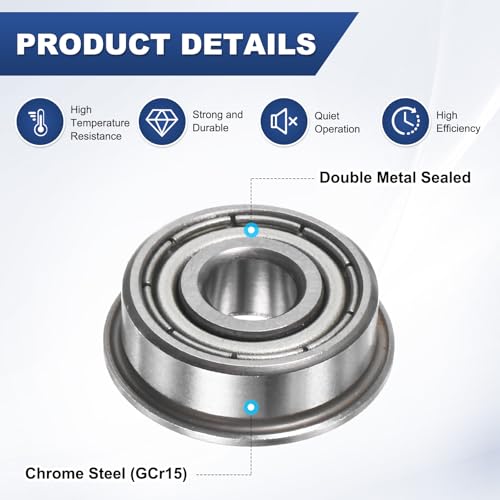 M METERXITY 4-Pack F605ZZ Flanged Ball Bearing, 5 x 14 x 5mm Double Metal Shielded Chrome Steel (GCr15) Flange Rip Bearings for Wheelbarrow/Printer/Fax Machines/Power Tools - size: 5mm x 14mm x 5mm
