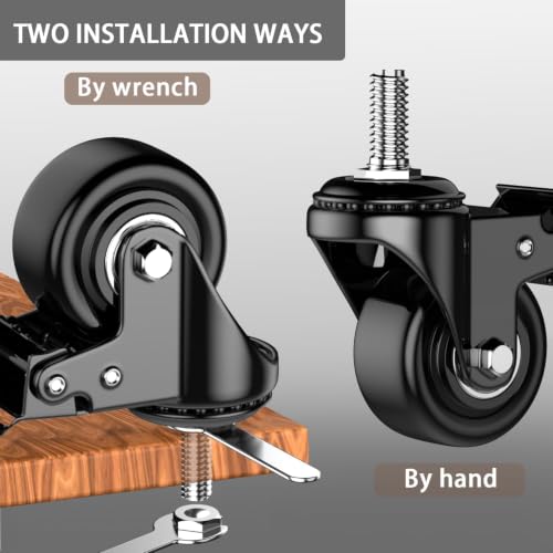 2 inch Casters Set of 4,Threaded Stem Caster Wheels - 3/8"-16 x 1(Stem Diameter 3/8",Stem Length 1"), Locking Swivel Polyurethane Wheels - Load 600lbs - color: Black-3/8"-16x1", size: 2 Inch