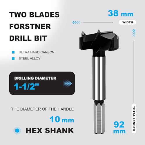 1-1/2 Inch Forstner Drill Bit Carbide Tipped Woodworking Hinge Cutter - size: 1-1/2"