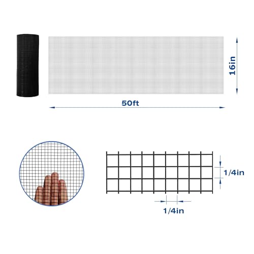 Black PVC Coated Hardware Cloth 16 Inch x 50 Foot -1/4 Inch x 1/4 Inch 20GA - size: 16 Inch x 50 Foot