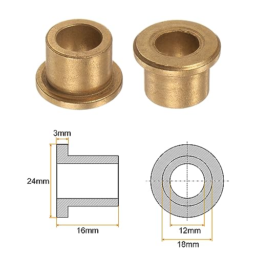 HARFINGTON 2pcs Flange Bearing Sleeve 12mmBore,18mmOD,16mm L,Bronze Bushing - size: 12mm x 18mm x 16mm