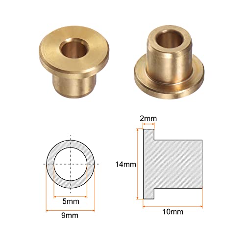HARFINGTON 2pcs Flange Bearing Sleeve 5mm Bore 9mm OD 10mm Length 2mm Flange Thickness Bronze Bushing Self-Lubricating Bushings Sleeve for Industrial Equipment - size: 5mmx9mmx10mm