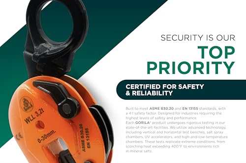 GORILA Vertical plate clamp articulated | 70550lbs / 3,2 ton | Jaw opening 1.2 inch / 30mm | Industrial and heavy duty steel plate clamp for lifting and transporting | Safety factor 4:1 | Since 1989 - size: 3,2t / 7055lbs