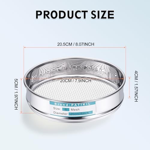 PATIKIL Lab Sieve 6 Mesh(3.2mm) 7.9"(20cm) Diameter Sifting Screen - size: 6 Mesh(3.2mm)/7.9"