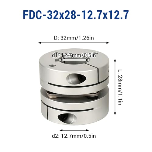 12.7mm to 12.7mm Flexible Diaphragm Coupling, D32 L28 Aluminium 1 Diaphragm Motor Shaft Coupler for 3D Printer CNC Machine Servo Stepped Motor - color: FDC-32x28-12.7x12.7