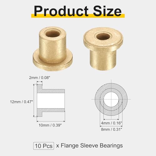 uxcell 10Pcs Flange Sleeve Bearings, 4mm Bore x 8mm OD x 10mm Length, Self-Lubricating Sintered Bronze Bushings - size: 4mm Bore x 8mm OD x 10mm Length