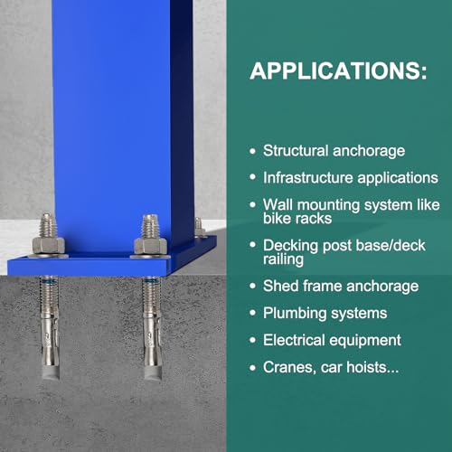 3/4" x 8-1/2" Concrete Anchors (10 Pack) 3/4 inch Wedge Anchors Bolts Stainless Steel - size: 3/4"x8-1/2"