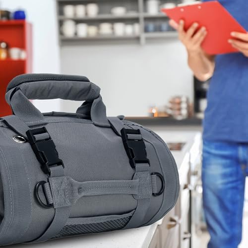 Tool Roll Bag, Tool Bag Organizer, Tool Carrier Roll UP Storage Pouches with 6 Zipper Pockets & Strap, Gifts for Men Mechanic Electrician Hobbyist (Gray) - color: Gray