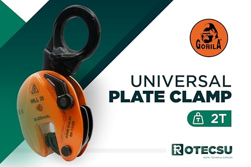 GORILA Vertical plate clamp articulated | 4400lbs / 2 ton | Jaw opening 1 inch / 25mm | Industrial and heavy duty steel plate clamp for lifting and transporting | Safety factor 4:1 | Since 1989 - size: 2t / 4400lbs