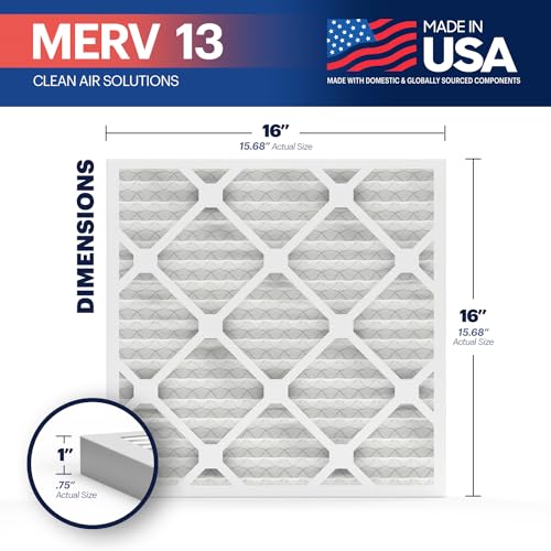 BNX TruFilter 16x16x1 Air Filter MERV 13 (6-Pack) - MADE IN USA - Electrostatic Pleated Air Conditioner HVAC AC Furnace Filters for Allergies, Pollen, Mold, Bacteria, Smoke, Allergen, MPR 1900 FPR 10 - size: 16x16x1 6-Pack