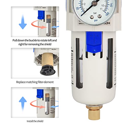 BLCH 1" NPT Air Compressor Filter - Air Pressure Regulator Filter Combo,Compressed Air Dryer AW5000-10 Semi-Auto Drain Poly Bowl Gauge 0-160 PSI 5μm - size: AW5000-10