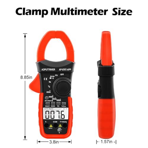 Clamp Meter with Bluetooth, 4000 Counts TRMS Multimeter, CAT II 1000V AC/DC Voltage Tester, Amp Ohm Temp Capacitance, Smart APP Data Logging for HVAC Electricians