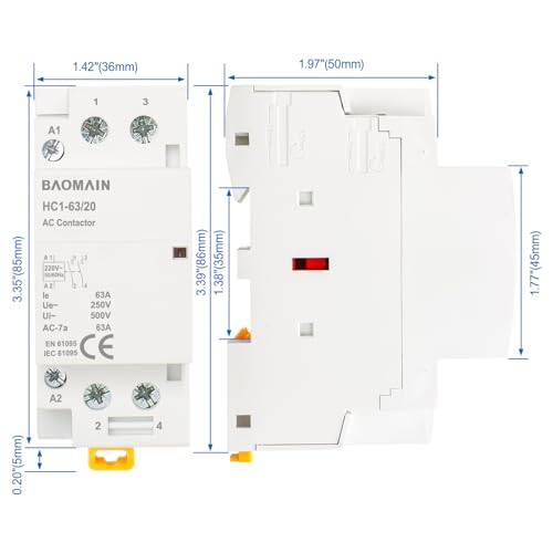 BAOMAIN 220V AC 2-Pole 63A Modular Contactor, 2NO, DIN Rail Mount