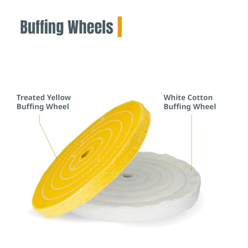 POWERTEC 2 Pack Polishing Wheels, 8 Inch Buffing Wheels, White Cotton (70 ply) and Yellow Cotton (42 ply), 5/8 inch Arbor Hole, Fits Bench Buffer and Jewelry Polisher, For Metal, Wood and Jade (71645) - size: 8 inch, 2 pack