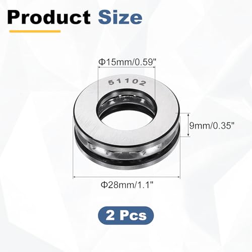 uxcell 2Pcs Thrust Ball Bearings, 15mm Bore 28mm OD 9mm Thick 51102 ABEC5 - size: 51102 15mm x 28mm x 9mm