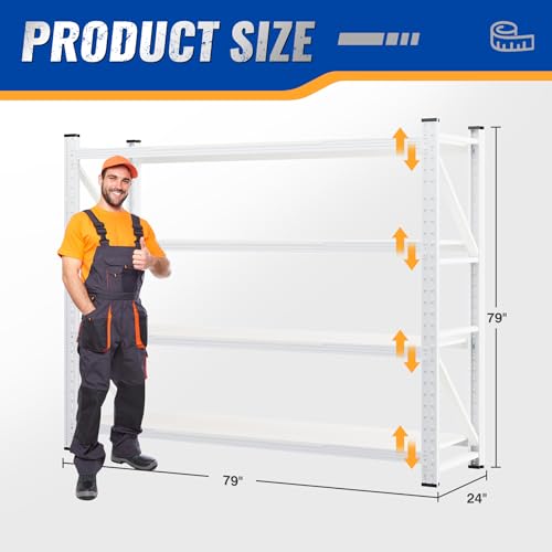 BYNSOE 78.8" W Storage Shelves 7000lbs Garage Metal Shelving Heavy Duty Garage Shelves Adjustable Storage Shelves for Industrial, Factory, (White, 78.8" W X 24" D X 78.8" H) - color: White, size: 78.8" W X 24" D X 78.8" H