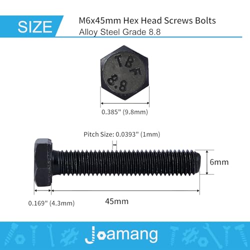 M6 x 45mm 20Pcs Hex Head Screws Bolts, M6 x 1.0 Bolt, 8.8 Grade Alloy Steel, Hexagon Head Screws, Black Oxide Finish, Metric Full Machine Thread - size: M6 x 45 mm(20PCS)