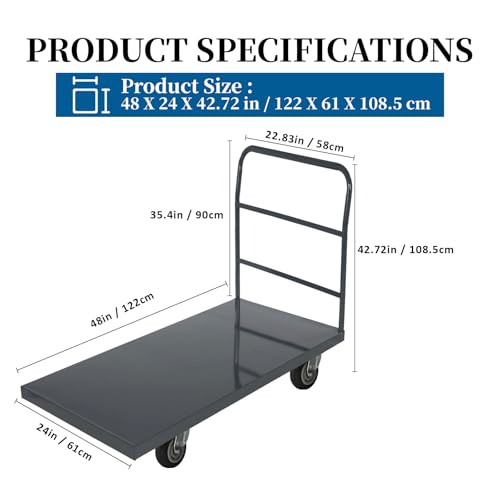 Heavy Duty Platform Truck Moving Flatbed Cart, Steel Flatbed Cart for Luggage Moving, Shopping, 48"x24"Push Dolly, 2000 LBS Dolly Cart Flatform with Wheels and Handle (48"x24") - size: 48"x24"