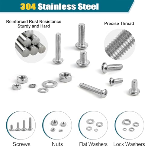 SATANTECH 1625Pcs M2 M3 M4 M5 Metric Screw Assortment,304 Stainless Steel Metric Bolts and Nuts Assortment Kit,Hex Socket Button Head Metric Machine Screws with Flat and Lock Washers - color: Silver Hex Button Head Screw kit