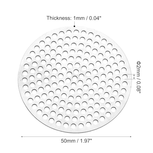 PATIKIL 2" Diameter 304 Stainless Steel Perforated Sheet, 0.08" Hole 19GA Expanded Metal Mesh Round Slices Plate Screen Decorative Meshes for Ventilation Grill Smoking, Silver Tone - size: 2inch