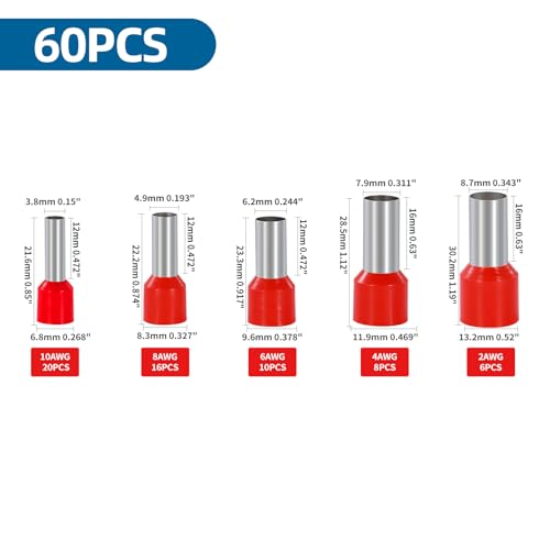 Wire Ferrule Kit 5 Sizes Wire Ferrules - style: 10-2AWG 60P