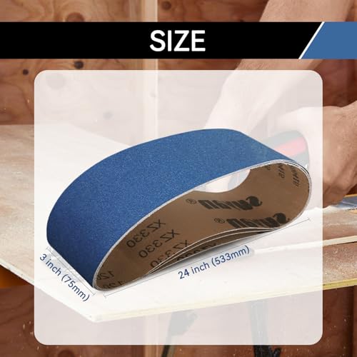 3x24 Inch Sanding Belts 18 Pcs 6 Grits Sizes (3 Each of 60/80/120/150/240/400 Grits) Heavy Duty Belt Sander Zirconia Belt Sander Paper for Wood, Metal, Stainless Steel, Cars, and Furniture - size: 3x24 inch