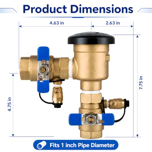 1 Inch Backflow Preventer, Brass Pressure Vacuum Breaker Assembly, 400 PSI Sprinkler Backflow Valve for Lawn Irrigation, Garden Water Lines and Outdoor Anti-Siphon Protection - size: 1Inch