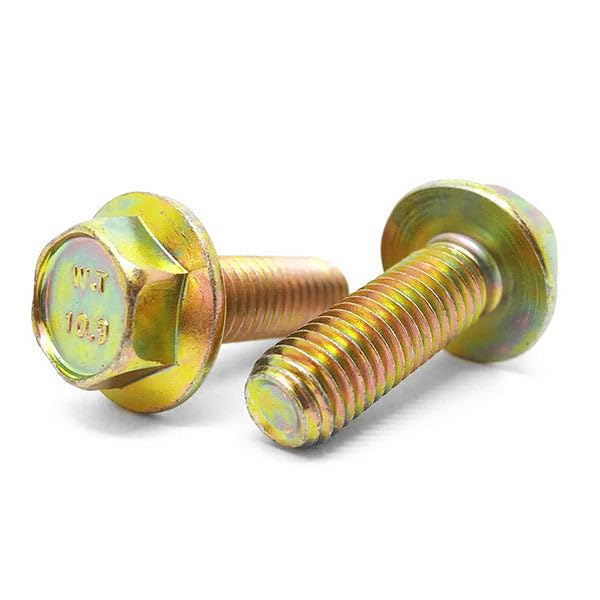 (8 Pieces) M14-1.5x45 Class 10.9 Fine Thread Hex Flange Bolts Zinc Yellow