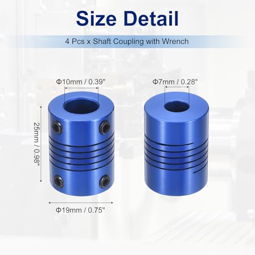 Flexible Shaft Coupling(7mm|10mm): 4 Pcs Blue Aluminum Alloy - color: Blue, size: 7mm x 10mm (19mm OD, 25mm L)