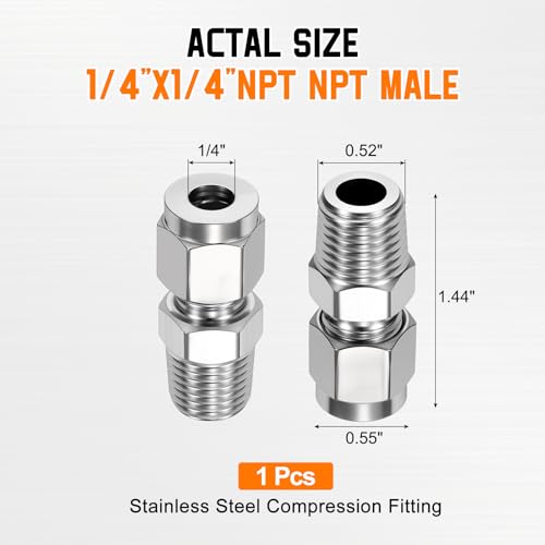 1/4"OD Compression x 1/4" NPT Male Union Coupling Connector - size: 1/4" ODx1/4" MNPT