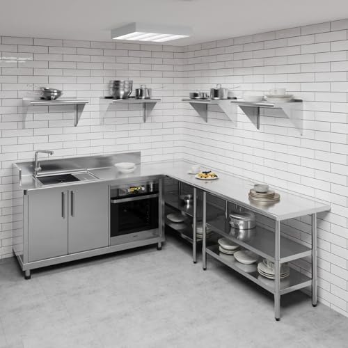 AmGood 14 in. Deep x 24 in. Wide Stainless Steel Wall Mount Shelf with Backsplash - Microwave, Pressure Washer & Air Compressor | NSF 18-Gauge 430, Holds 240 lbs | Bullnose Edge, Brackets Included - size: 14 in. x 24 in.