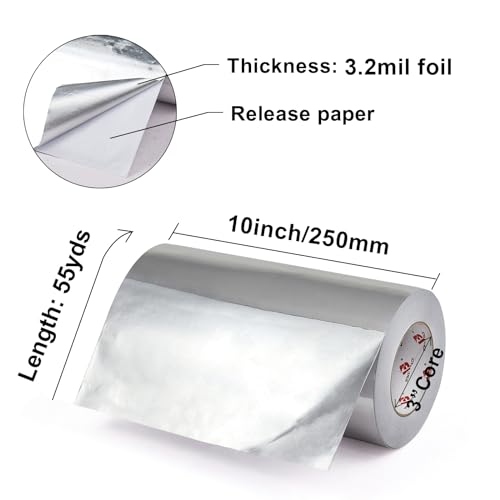 BOMEI PACK 10 Inch Aluminum Foil Tape,Heavy Duty Metal Foil Duct Tape,10 Inch x 55 Yards,High Temperature Silver Foil Tape,Perfect for Sealing & Patching,HVAC,Air Ducts,Insulation and Metal Repair - size: 10 Inch x 55 Yards