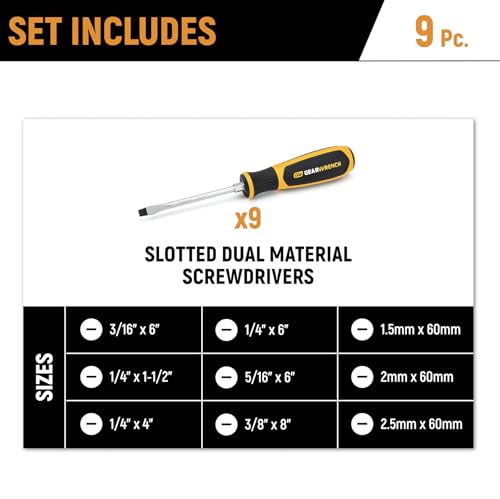 GEARWRENCH 9 Piece Slotted Screwdriver Set | GWMSSCRSL - size: (Pack of 1), style: Slotted Drivers