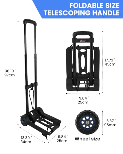 MAZING Folding Hand Truck, 110Lbs Capacity, Lightweight & Portable Foldable Dolly with Wheels for Moving, Warehouse, Home, Office, Travel, Black - size: 50kg