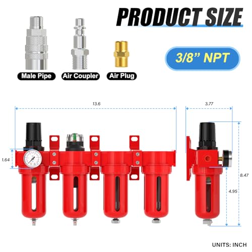 MEANLIN 3/8" NPT Industrial Grade 4 Stage Aluminum Air Drying System, Coalescing Filter, Particulate Filter, Double Desiccant Dryer and Air Regulator,Manual Drain For Plasma Cutter and Paint Spray - color: Double Desiccant Dryer, size: 3/8"NPT