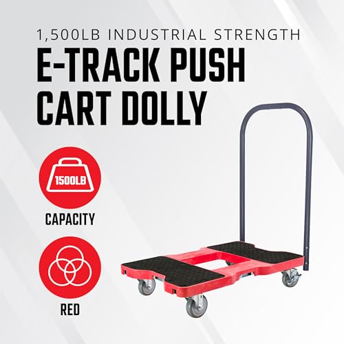 SNAP-LOC, Heavy Duty Push Cart Moving Dolly 4 Wheels, 1,500 lb with Push Bars, 4 Inch Casters, Dollies for Moving Cargo, E Strap Attachment Included, Red - style: Push Cart Dolly, Red