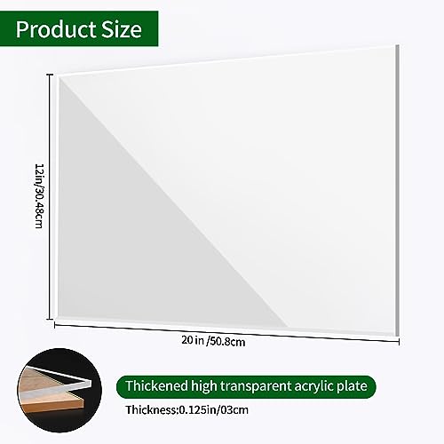Acrylic Sheet 12 x 20 Lesnlok 2 Pieces Clear Plexiglass Sheets 1/8 inch Thick 3mm, for Sign,Craft, Photo Frame, DIY Display Projects… - size: 2 piece 12" x 20" 3mm