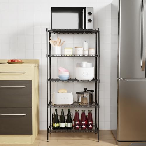 PayLessHere | 5-Tier Wire Shelf | 21"x11"x48" | Black - color: Black, size: 21"D x 11"W x 48"H