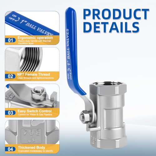 1" FNPT Ball Valve, 304 Stainless Steel, 2 Pack - size: 1 Inch