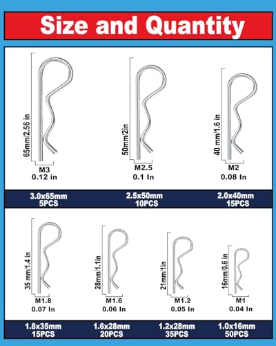 150 Pcs R-Clip Cotter Pin Assortment Kit, 304 Stainless Steel Hairpin Clips - size: 150pcs- Assortment kit