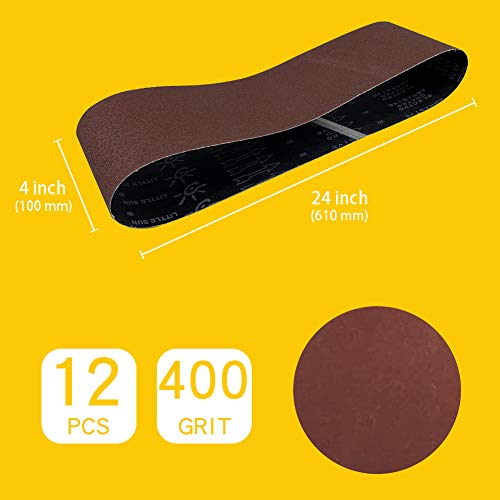 4 x 24 Inch 400 Grit Sanding Belt | Premium Aluminum Oxide Sanding Belt | Premium Sander Sandpaper – 12 Pack - size: 400 Grit
