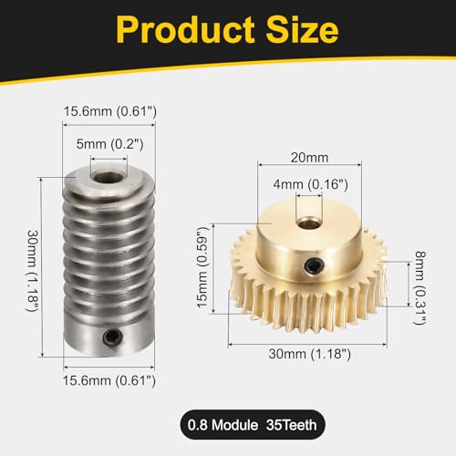 uxcell Worm Gear Set 35T 1:35 Reduction Rate1045 Steel Rod 5mm Bore - size: Gear-4mm, Rod-5mm Bore, style: 0.8M-35T