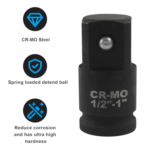 1/2" Female to 1" Male Impact Socket Adapter, Black Wrench Socket Adapter For Impact Driver - size: 1/2" to 1"